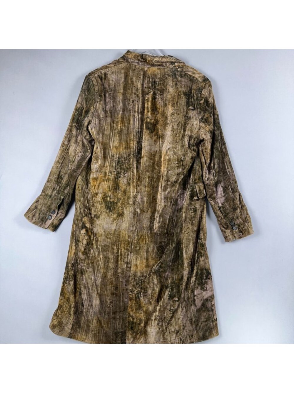 Zara Tie-Dye Velvet Long Coat Size Small Brown Gold Bbstract Pattern - Picture 6 of 14